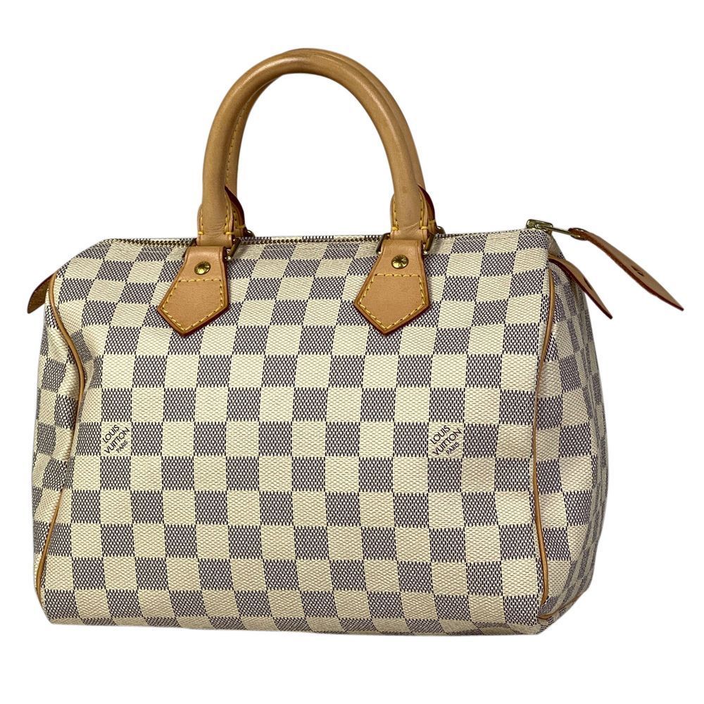 Louis Vuitton Speedy 25 Boston Bag Commuter Handbag Damier Azur White